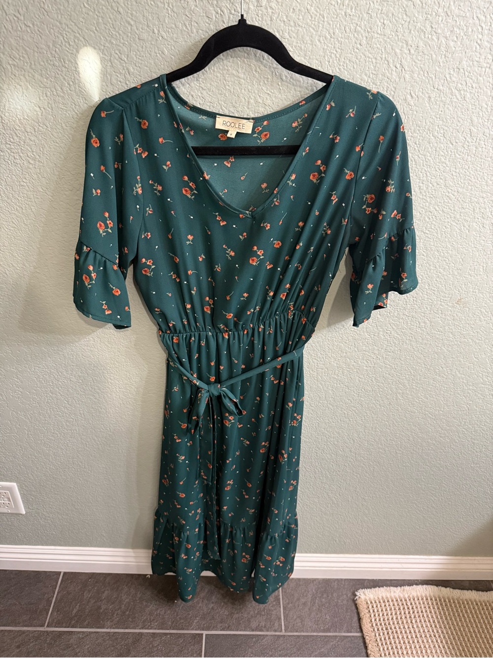 Roolee Teal Floral V-Neck Midi Dress